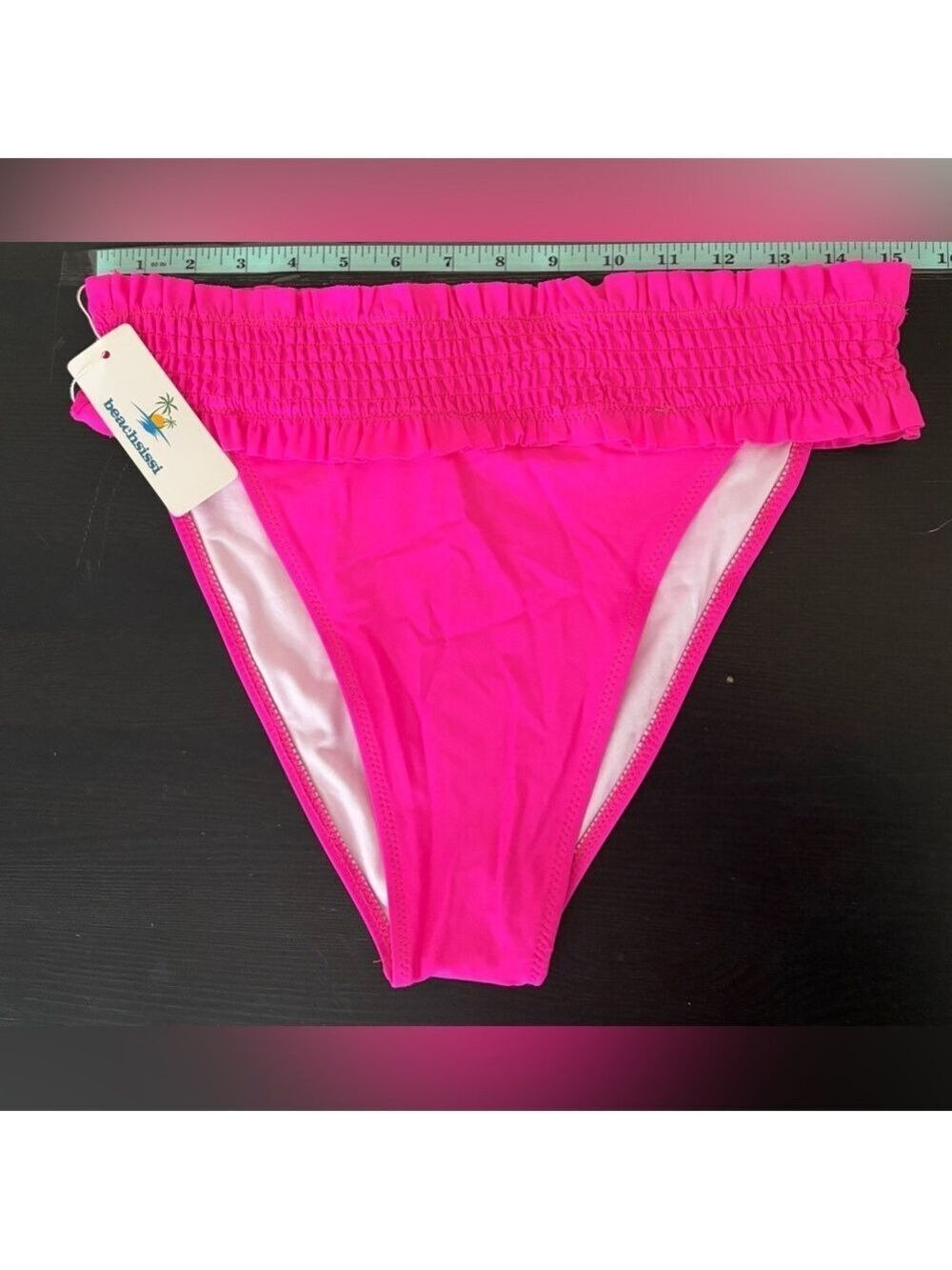 Beachsissi Womans Bikini Bottom Pink Medium Solid Ruffles Pull On Size L NWT